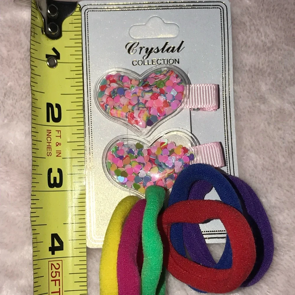 ✨✨5/$10✨✨ Crystal Collection Heart Hair Clips and Colorful Hair Ties Set New